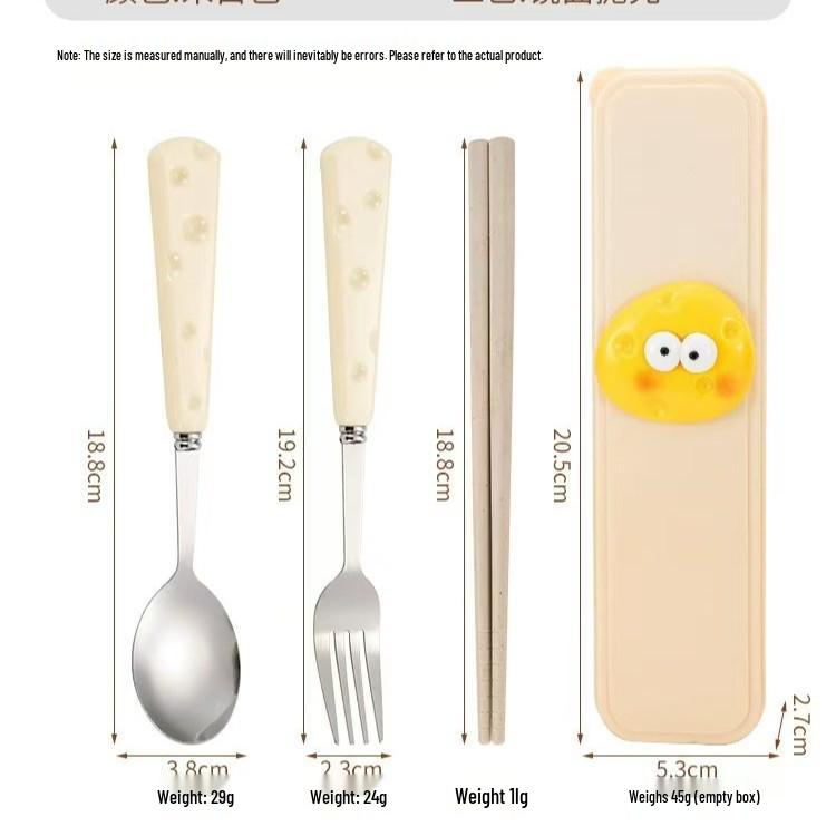 Cute Cartoon High-Value 410 Stainless Steel Cutlery Set: 3-Piece Set with Chopsticks, Fork, and Spoon