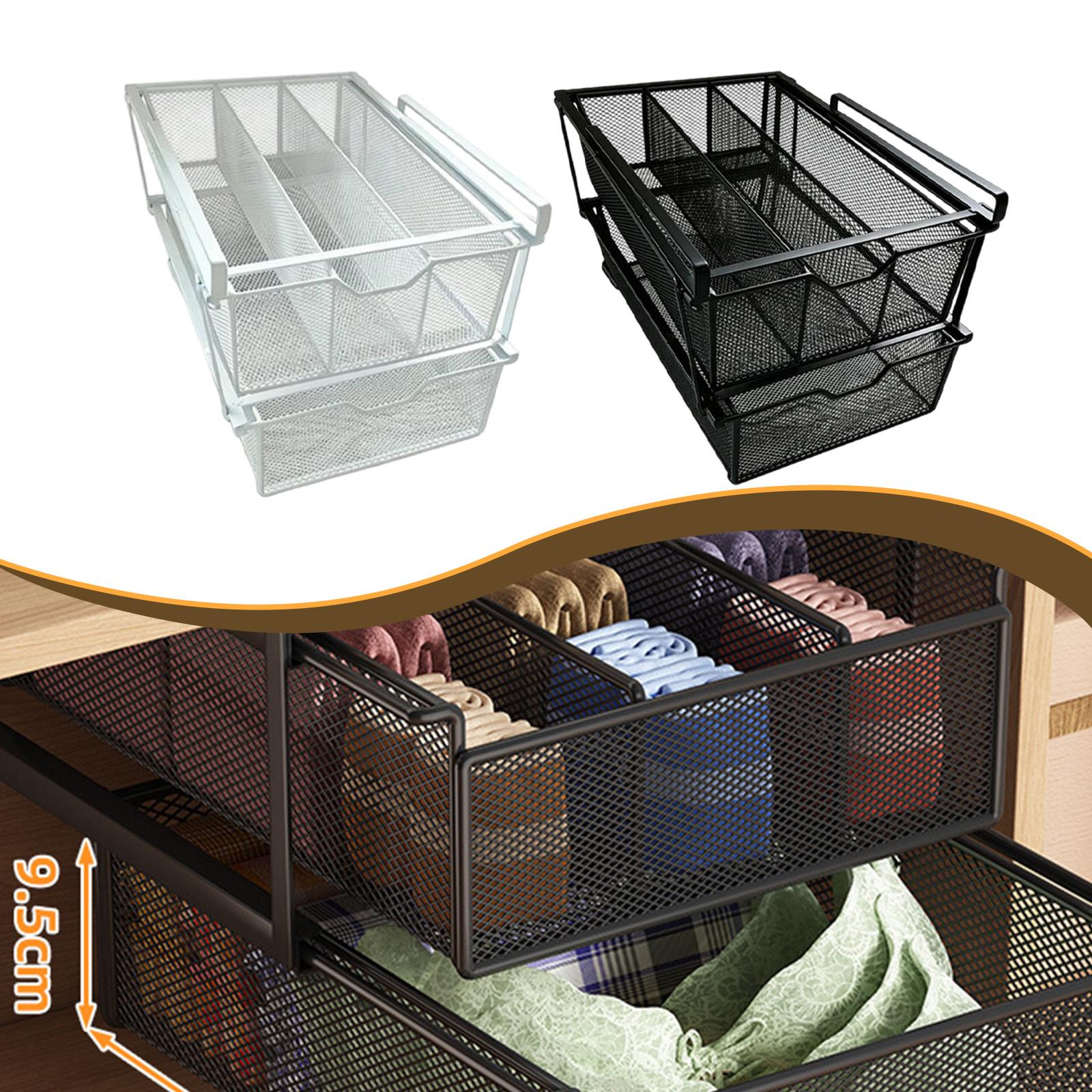 Double Layer Under Shelf Basket Organizer for Underwear Bras Socks Cabinet Closet Storage White