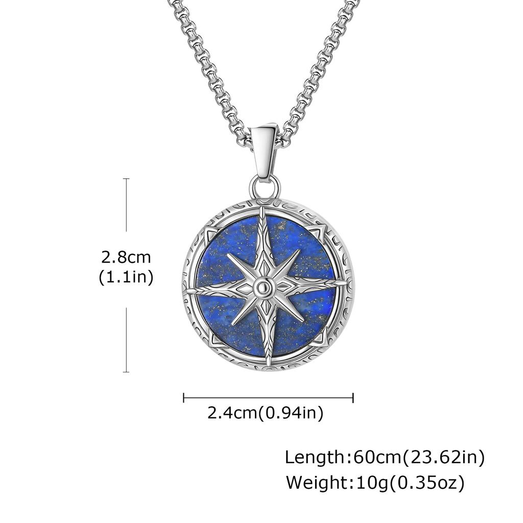 Stylish Natural Stone Necklace for Men,Eight-pointed Star Round Pendant Necklace,Cool Punk Birthday Father Gifts