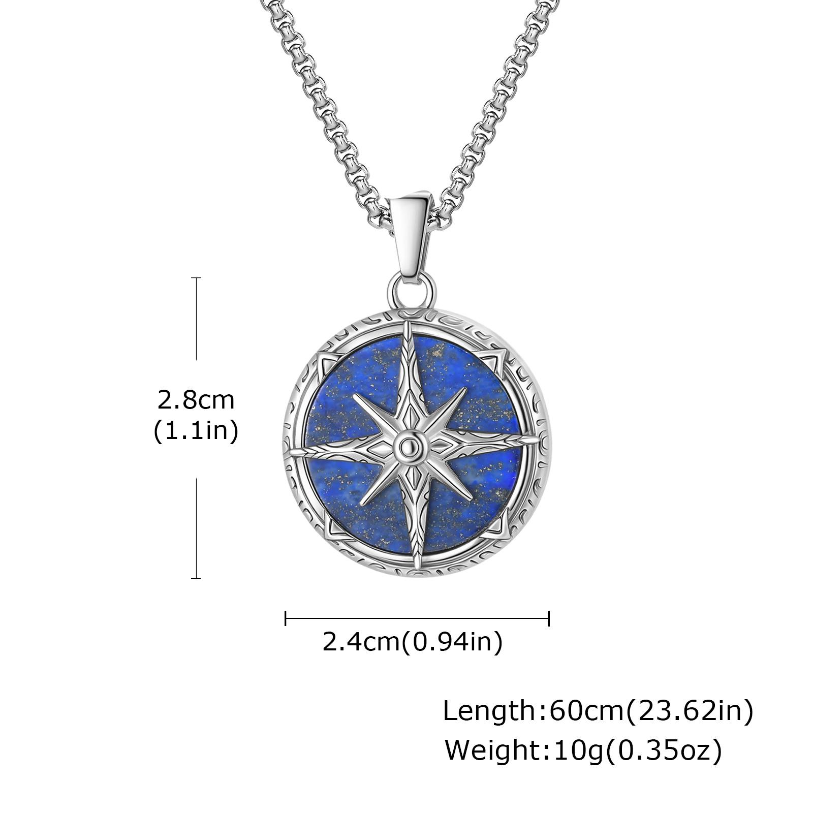 Stylish Natural Stone Necklace for Men,Eight-pointed Star Round Pendant Necklace,Cool Punk Birthday Father Gifts