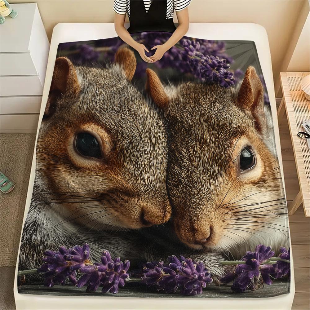 Two Squirrels,pattern Flannel Blanket, High quality Comfortable for All Seasons, Home Decor, Warmth and Comfort, Perfect for Gifts.