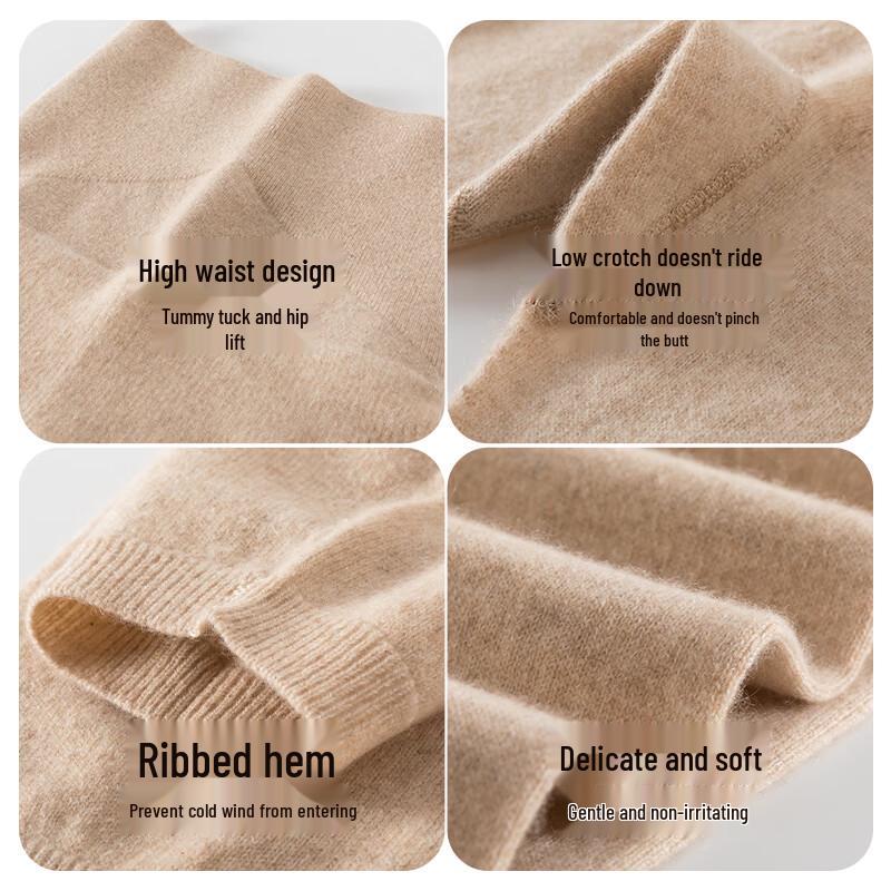 Hengyuanxiang Women's 100% Wool High-Waist Thermal Knit Pants