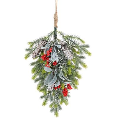 60 cm Halber Baum Weihnachtsschmuck PE Gemischt Rote Früchte Rattan Kranz Heilige Tür Hängend Rattan Beflockung Klebrige Weiße Tannenzapfen