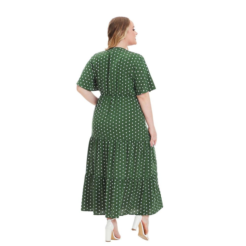 Sommerliches Polka Dot-Kleid in Übergröße mit V-Ausschnitt und kurzen Ärmeln im europäischen und amerikanischen Stil