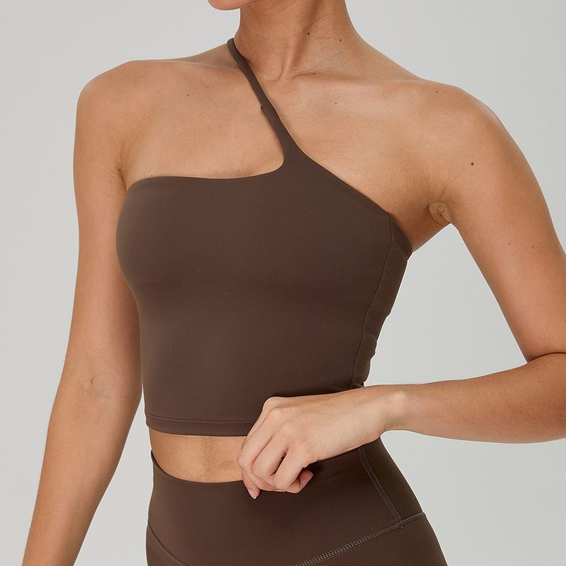 Foreign Trade New European and American Oblique Shoulder Beauty Back Yoga Nude Feel Yoga Clothes Top Outdoor Running Sports Fitness Vest Women