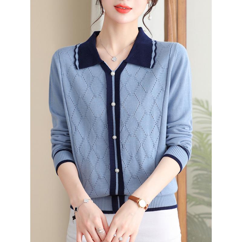 

Temperament Mom Autumn Top Long Sleeve Bottom Shirt Women s Knitted Shirt Spring and Autumn Shirt one size fits all синий