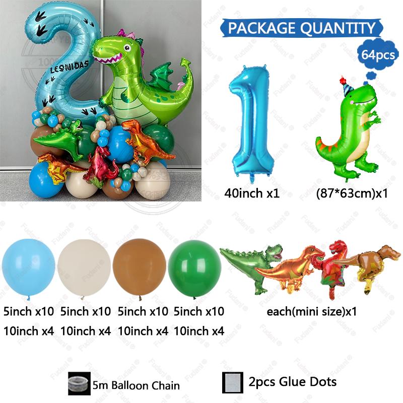 

64 шт./набор Маленький Динозавр Синяя Серия Цифровой Алюминиевый Фольгированный Шар 1-9 Подходит для Вечеринки по случаю Дня Рождения Юбилея Выпускного Подарка 40inch