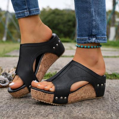 Women's Summer High-Heel Thick-Soled Wedge Roman Slide Sandals, Fashionable Outdoor Casual Footwear, Available In Large Sizes.