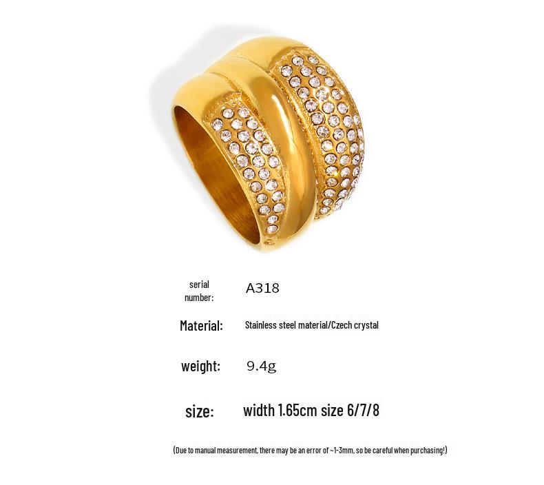 Europäisch-amerikanischer Geometrischer Mehrschichtiger Diamantring, Hip-Hop-Mode, 18K Vergoldetes Edelstahl-Design