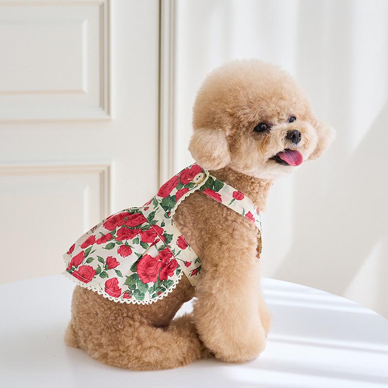 Pet Fashion Summer Rose Dress Pet Cat Dog Yorkshire Teddy Clothes Romantic Talk Multi Tank Top Dog Clothes for Small Dogs