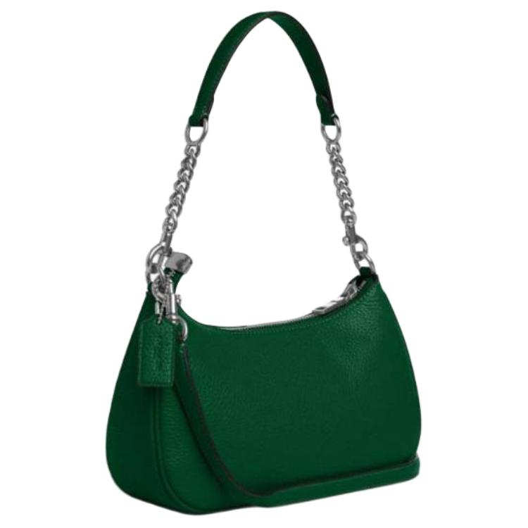 Coach Teri 24 Brand Metal Logo Leather Shoulder Bag Medium Women Shoulder Bag Green CV934-SVQRJ