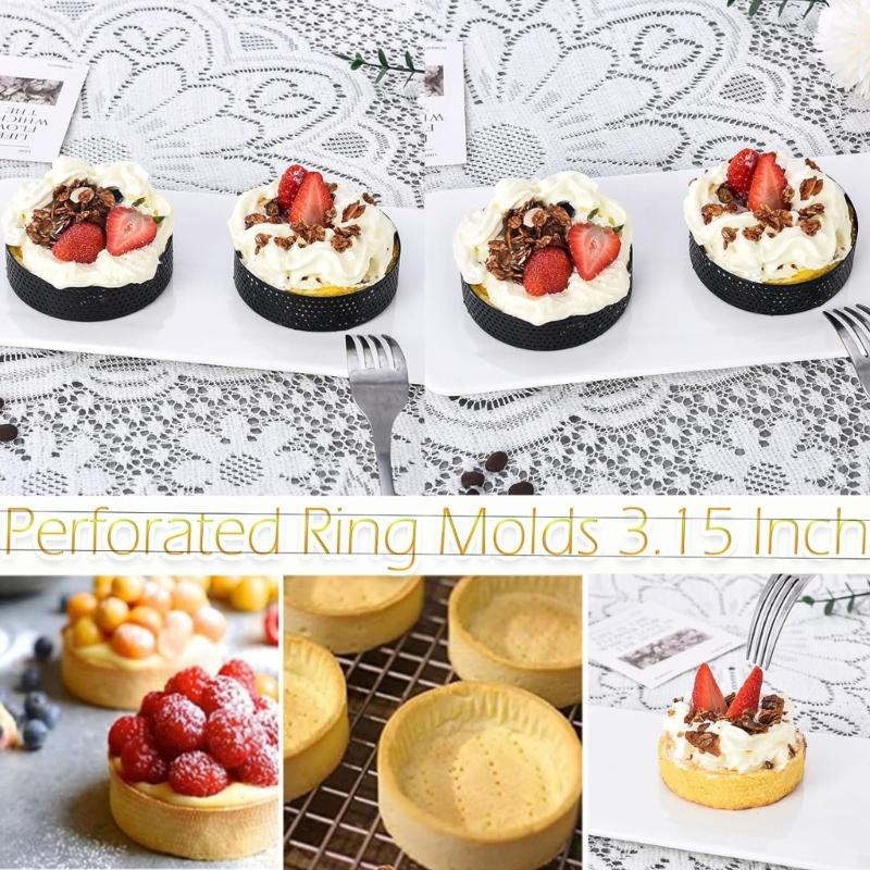 Set of 8 Stainless Steel Tart Molds Professional Perforated Cake Rings for Baking Cooking Pastries and Fruit Tarts