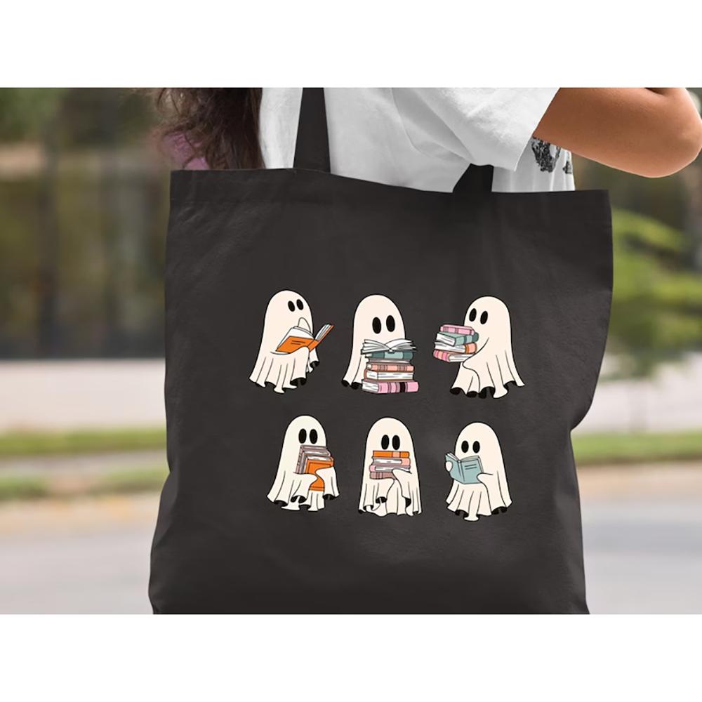 Bookish Ghost Tote Bag Literary Halloween Tote Spooky Bookworm Book Lover Reader Gift Back To School Birthday Party Decoration