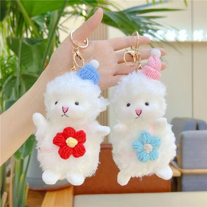 Cute Fluffy White Plush Sheep Keychain Soft Bell Backpack Pendant Gift For Kids Friends