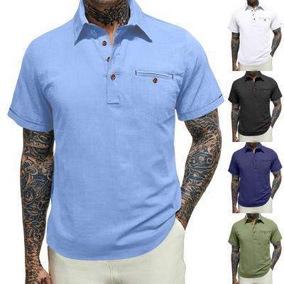 Men'S Casual Button Decoration Lapel Short Sleeved Shirt Top
