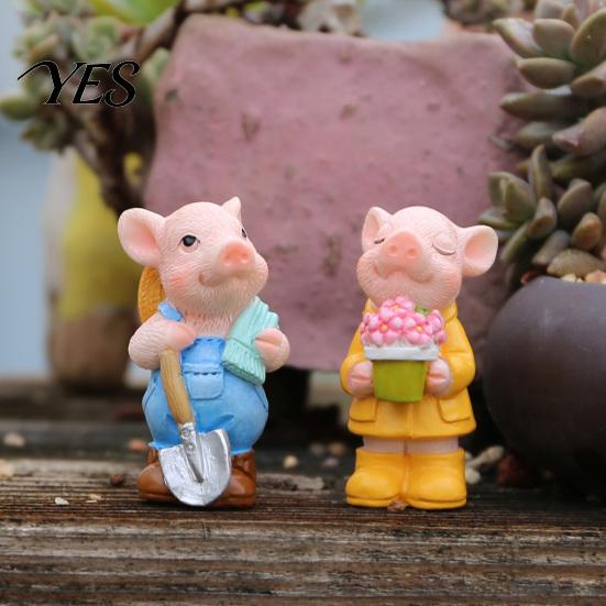Planter Pig Decoration 2PCS Micro Landscape Ornaments, Mini Figurines, Durable Outdoor Miniatures Resin Waterproof for Potted Plant Landscaping