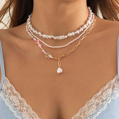 Collana girocollo con perle imitazione Kpop di nuova moda, ciondolo a catena a doppio strato carino per gioielli da donna, regalo per ragazza