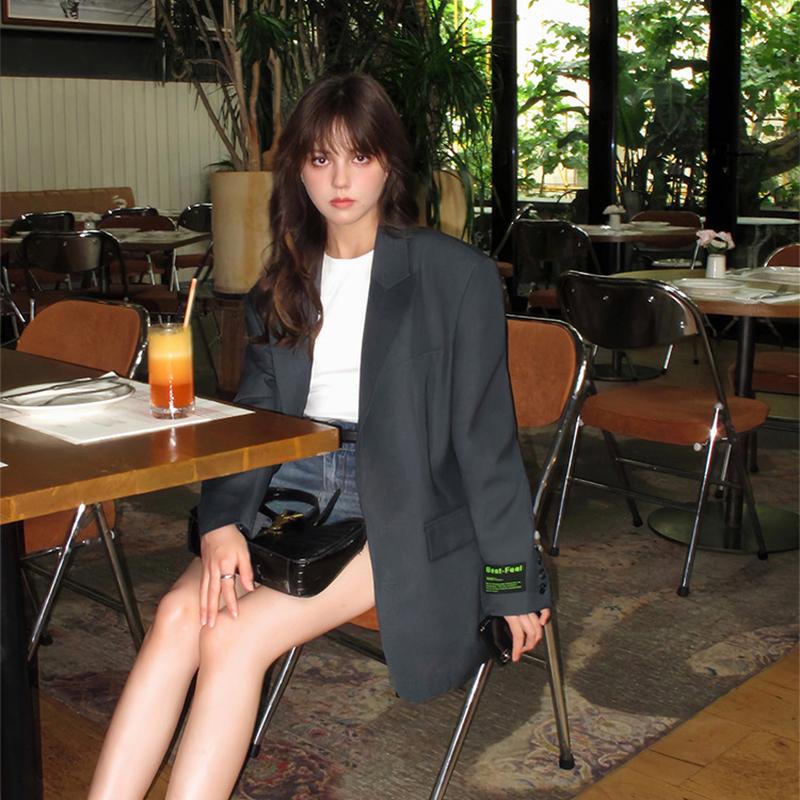 Women Blazer Lapel Solid Color Loose Long Sleeve Suit Jacket Fashion Office Lady Legant Wide Shoulder Commuting Jacket Summer Autumn