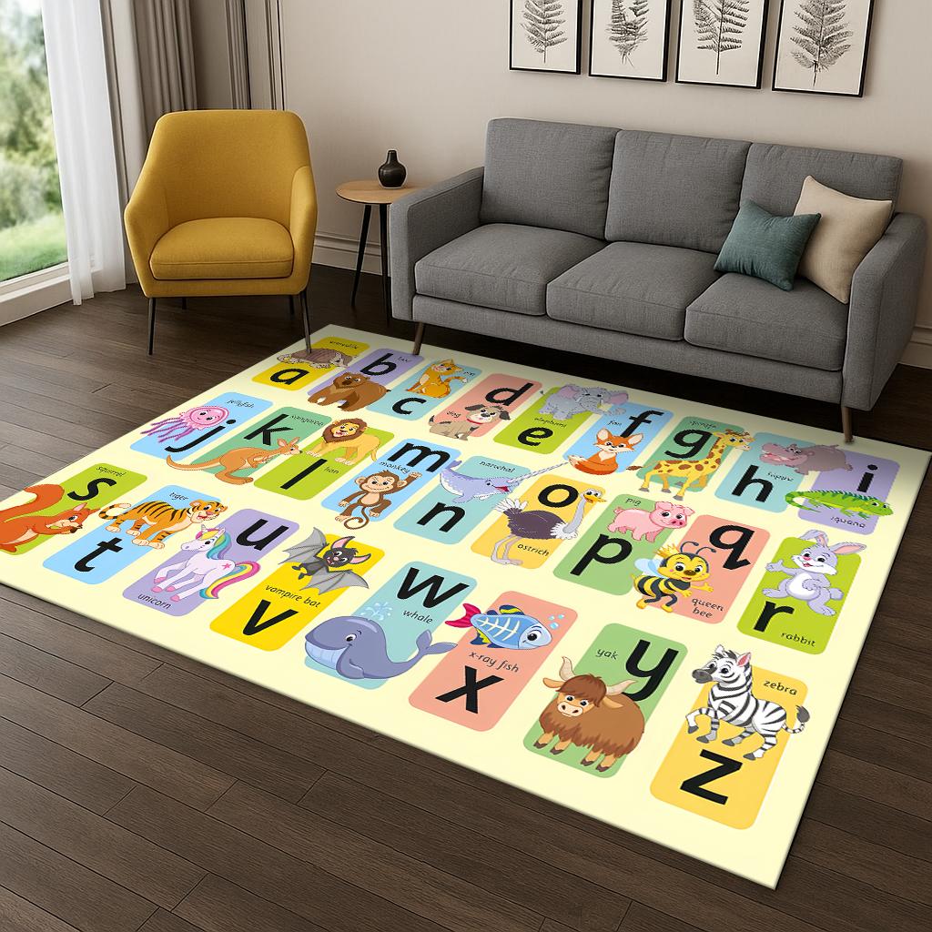 Kindheit Frühe Bildung Buchstaben Cartoon Spielteppich Teppich für Wohnzimmer Sofa Zuhause Schlafzimmer Fußmatte Dekor, Spielzimmer Rutschfeste Matte