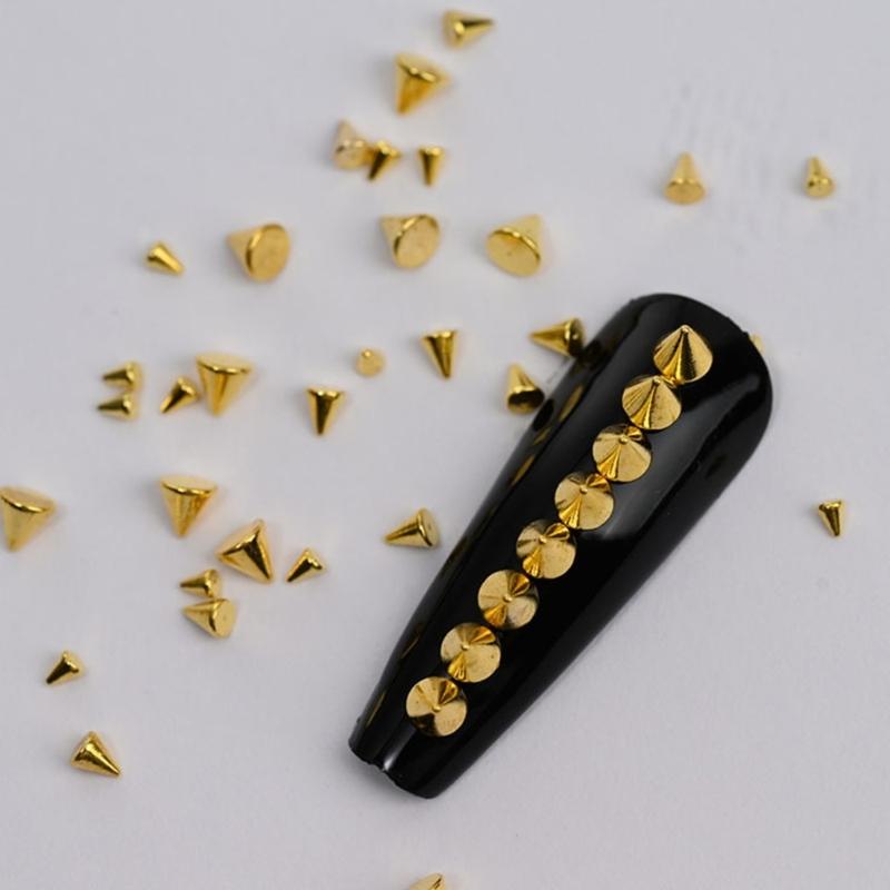 Pack Of 6 Unique Style Metal Nail Art Studs Assorted Shapes Bold Gothic Decorations For DIY Manicure Designs