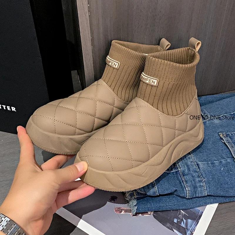 Fashion Women's Boots Solid Color Snow Boots Winter Height Increasing Anti Slip Waterproof Casual Fashion Plush Warm Cotton Shoes 2025