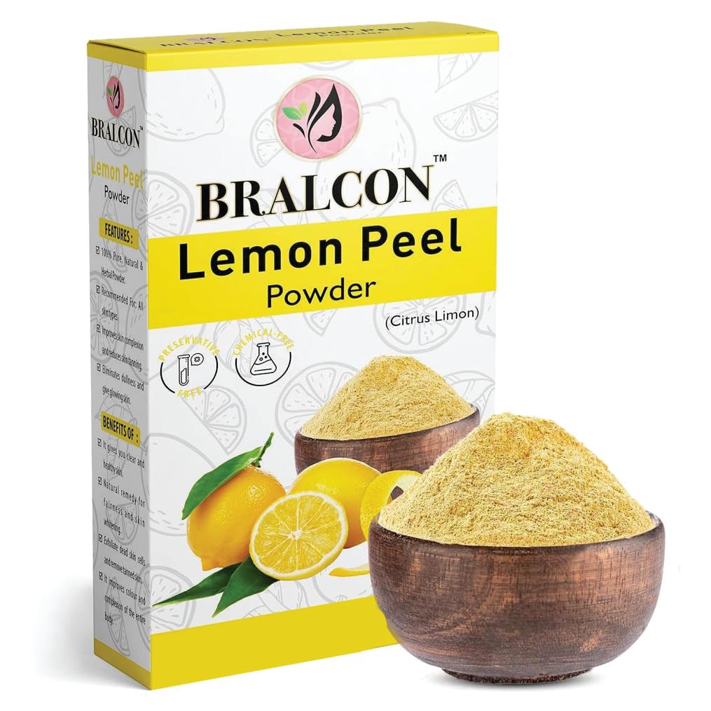 BRALCON Lemon Peel Powder 100g | Citrus Limon | 100% Pure & Natural for Face, Skin | Exfoliating Skin Treatment Mask for Tan Removal, Glowing Skin,