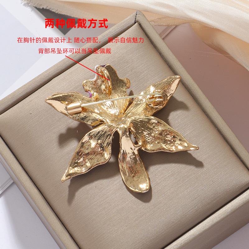 New exquisite enamel orchid brooch high-end elegant temperament suit accessories purple flower female brooch