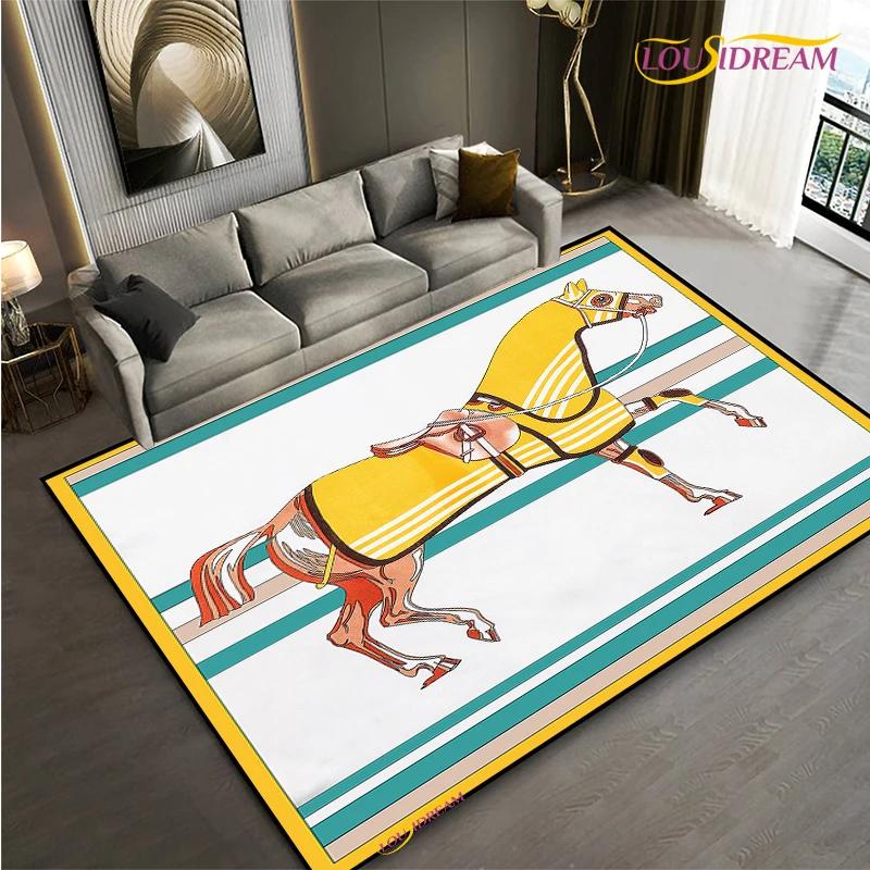 Fashion Ethnic Frame Horse Carpet Living Room Bedroom Yoga Rugs Kitchen Door Kids Un-Slip Mats Alfombra Birthday Gift Poster Mat