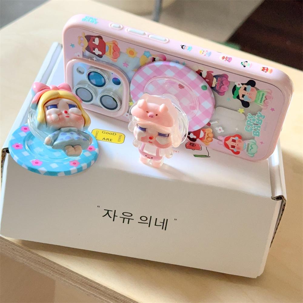 Korean Cute Cherry Girl Magnetic Stand Phone Case, suitable for iPhone 16 Pro 15 13 14 Pro Max, with stand, suitable for Magsafe