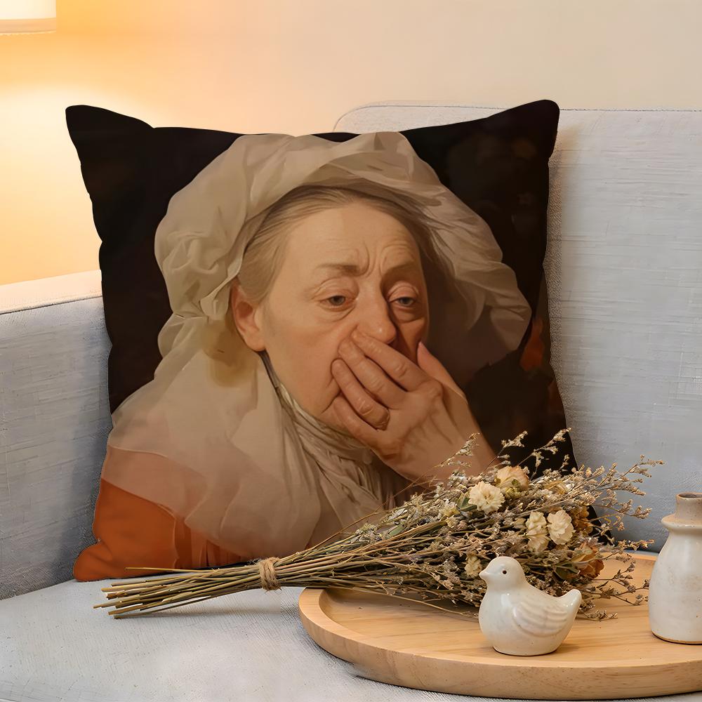 Cushion Cover Linen SkinFriendly Soft Decorative Case For Sofa Home Decor Mona Lisa Wearing Pearls Girl Pillow cover