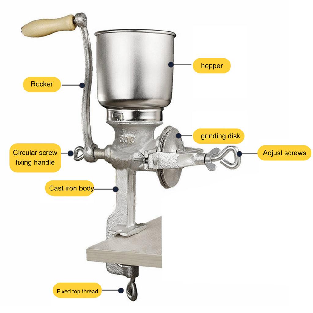 Hand Crank Grain Mill Grinder Tin Plating Cast Iron Hand Operated Pepper Grinder Manual for Oats Wheat Coffee Nuts Rice Grinder