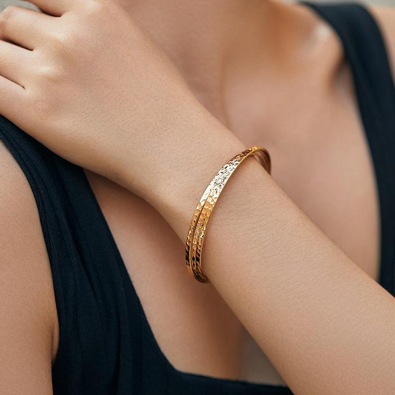 Braided cable bangle set - 18k gold plated copper open bangle