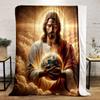 "Divine Figure Holding Earth in Light" Patterned flannel blanket perfect for the bedroom living room, sofa, or a little nap