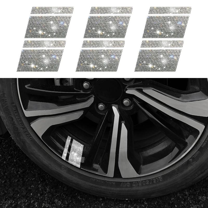 6Pcs Reflective Car Wheel Rim Stickers Mark Stripe Racing Wheel Hub Decals for Size 18" - 21" Bling Rhinestone Decor Sticker
