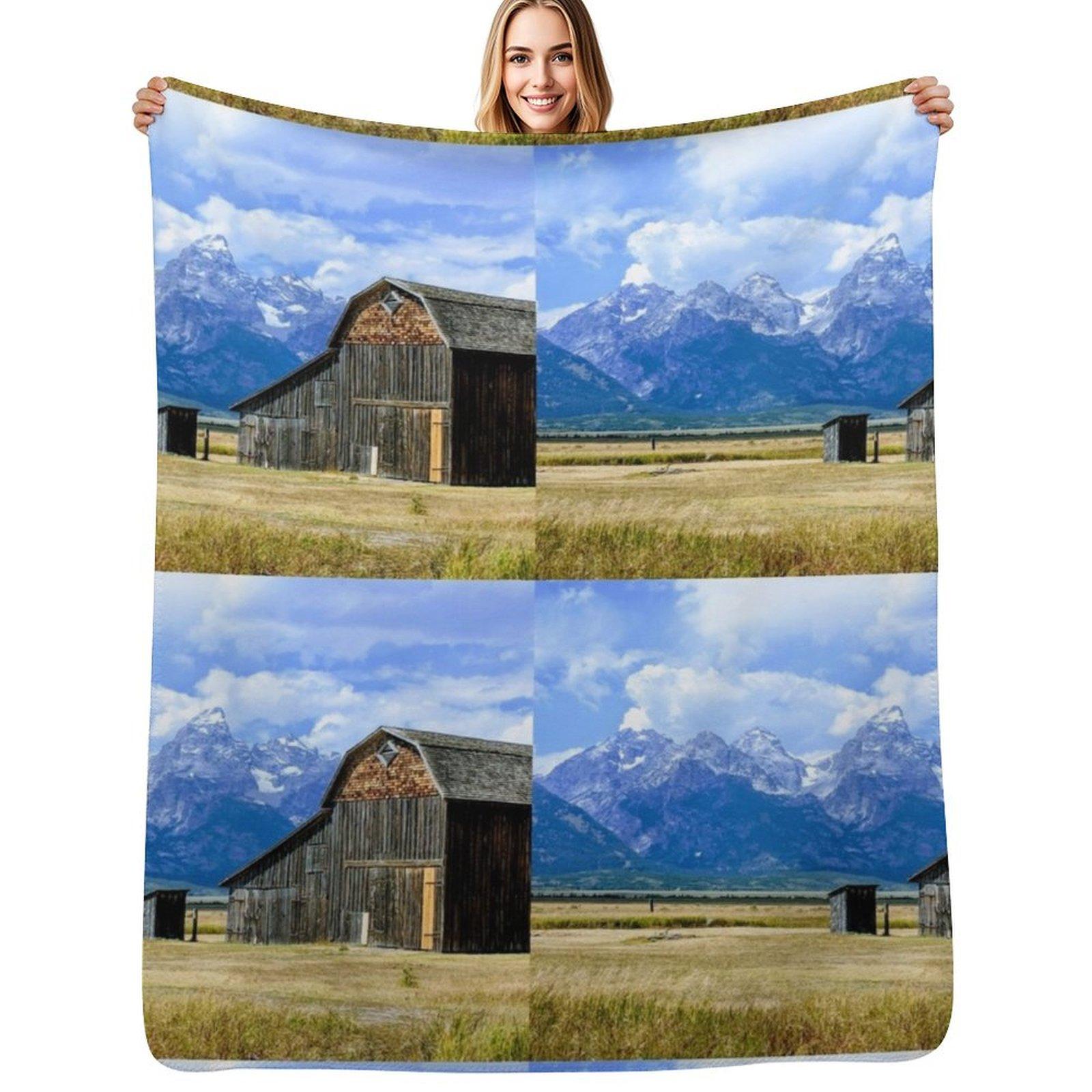 Jackson Hole Grand Tetons Mountains Barn Throw Blanket Cozy Microfiber Throw Blanket for Home Bedroom Size: 75*100cm, Weight: 230 GSM