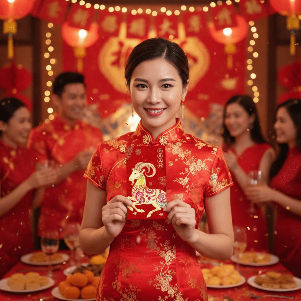6PCS Hot Stamping 2027 Chinese New Year Red Envelopes Colorful Goat Pattern Hongbao  Party