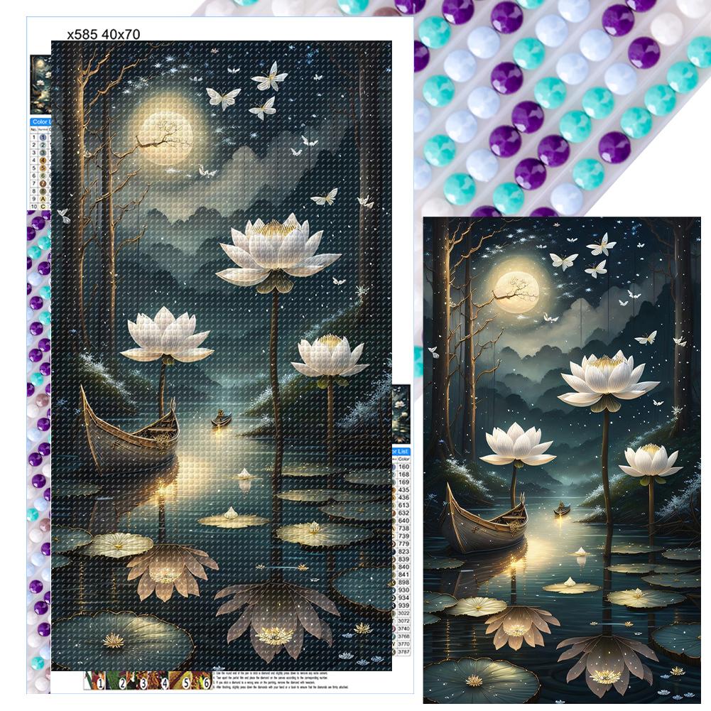 

5D DIY Full Round Drill Diamond Painting Lotus Shadow Under The Moon Kit Decor