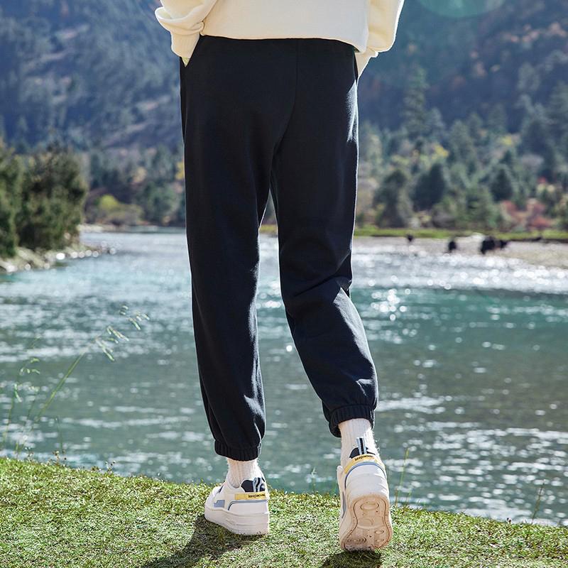 Anta Lifestyle Series Letter Print Drawstring Elastic Waist Cuffed Sports Pants Women pants Black 162218304-2