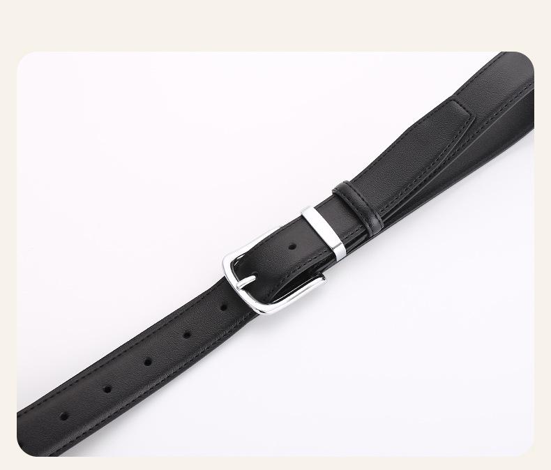 Women's Genuine Cowhide Leather Belt with Square Silver Buckle - Minimalist and Versatile Fashion Accessory