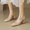 Camellia Retro Square Head Thick Heel Mary Jane Single Shoes Autumn New Comfortable High Heels
