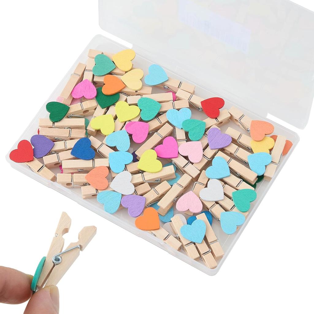 1.4 Inch Colored Wooden Heart Clothesp - 50Pcs Mini Cute Heart Clips, Small Clothes P for Photos, Classroom, Valentine's Day, Small Clips for