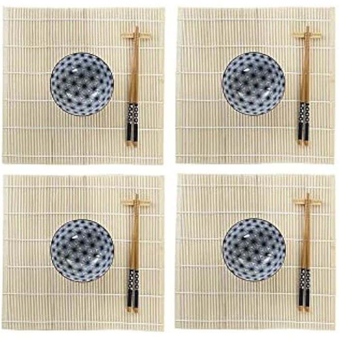 Ensemble de Sushi - DKD Home Decor - Standard - Bambou et Grès - 14,5 x 14,5 x 31 cm - Bleu
