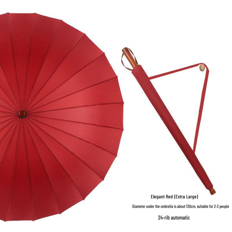 

Мужской очень большой автоматический ветрозащитный зонт с 24 спицами и длинной деревянной ручкой Automatic 24-Rib Large Umbrella вино красного
