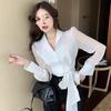 Romantic Butterfly Tiefront Shirt With Soft Satin Fabric For Elegant Womens Style