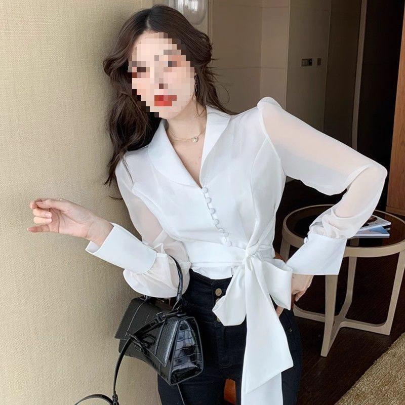 Romantic Butterfly Tiefront Shirt With Soft Satin Fabric For Elegant Womens Style