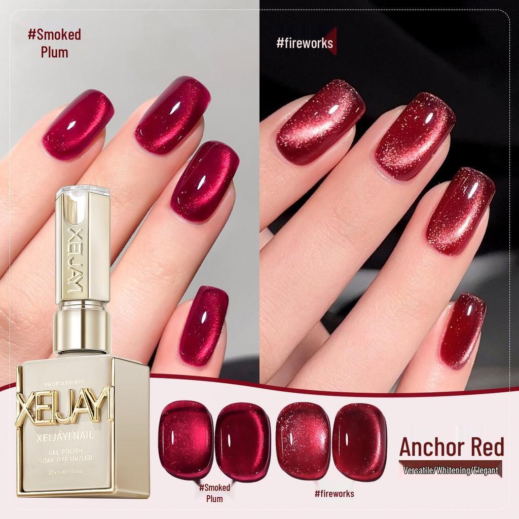 2025 Pigeon Blood Red & Ankara Red Cat Eye Gel Nail Polish Set with Whitening Glass Beads