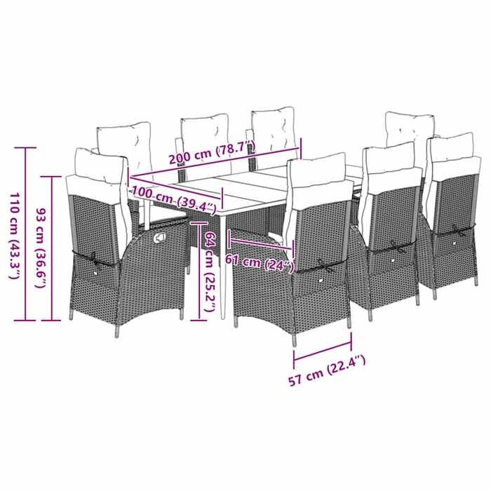 VidaXL Garden Dining Set with Cushions 9 Pcs, Patio Table and Chair, Patio Furniture, Outdoor Furniture, 3213243