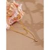 Yhpup Chic Stainless Steel Double-Layer Stacking Chain Pink Zircon Heart Pendant Necklace Delicate Style High-Grade Jewelry