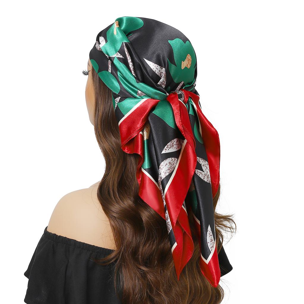 Fashion Square Silk Scarf Women Headband 90*90cm Print Neck Scarfs Office Hair Band Hand Kerchief Female Bandana Headwear