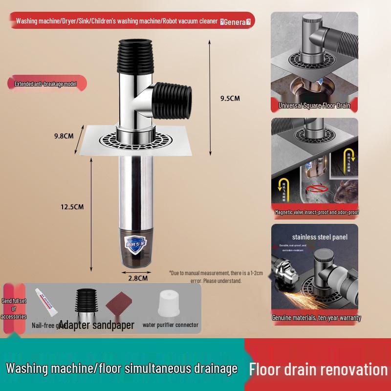 Three-Way Anti-Odor Drain Connector for Washing Machine & Dryer